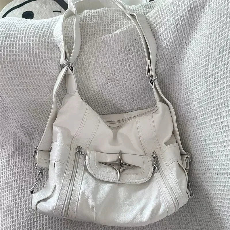 2024 new Y2k Large Capacity Shoulder Bag White Pu Leather Cross Handbag American Style Punk Goth Fashion Simple Designer Handbag
