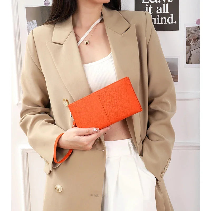 2024Leather New Zipper Long Clutch Multi-card Wallet Women's Mobile Phone Fashion Popular Multi-purpose