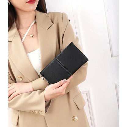 2024Leather New Zipper Long Clutch Multi-card Wallet Women's Mobile Phone Fashion Popular Multi-purpose