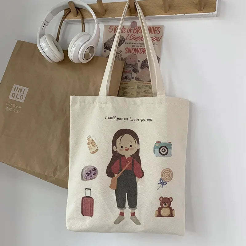 2024Women's Canvas Tote s Korean Students Shoulder Cloth Shopping Eco Foldable Female Handbag for Girls Beach Shopper Bag