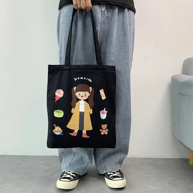 2024Women's Canvas Tote s Korean Students Shoulder Cloth Shopping Eco Foldable Female Handbag for Girls Beach Shopper Bag