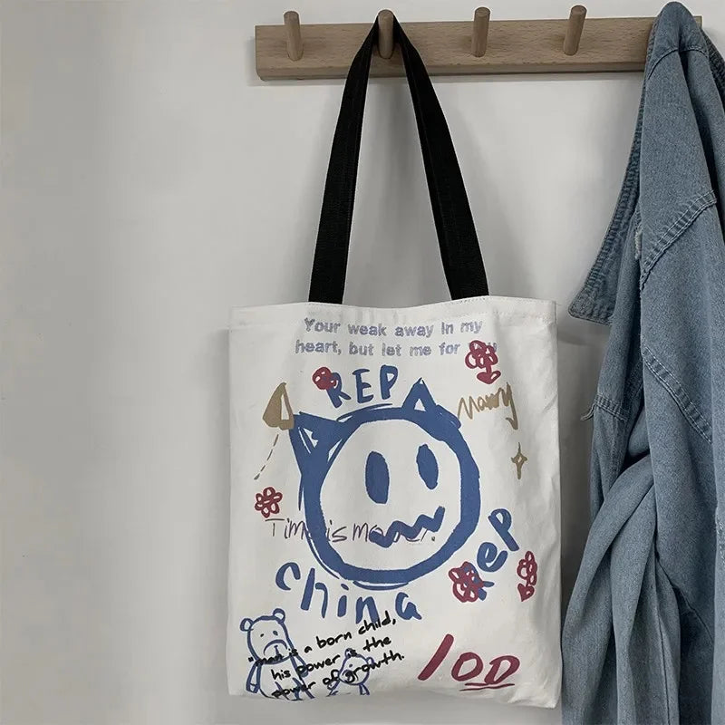2024Women's Canvas Tote s Korean Students Shoulder Cloth Shopping Eco Foldable Female Handbag for Girls Beach Shopper Bag