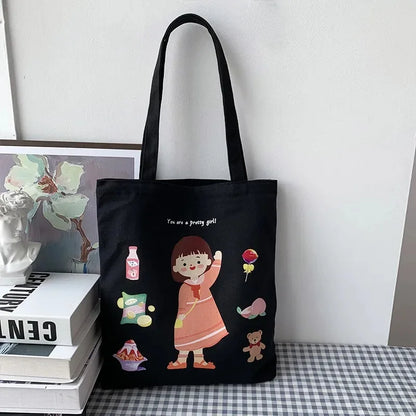2024Women's Canvas Tote s Korean Students Shoulder Cloth Shopping Eco Foldable Female Handbag for Girls Beach Shopper Bag