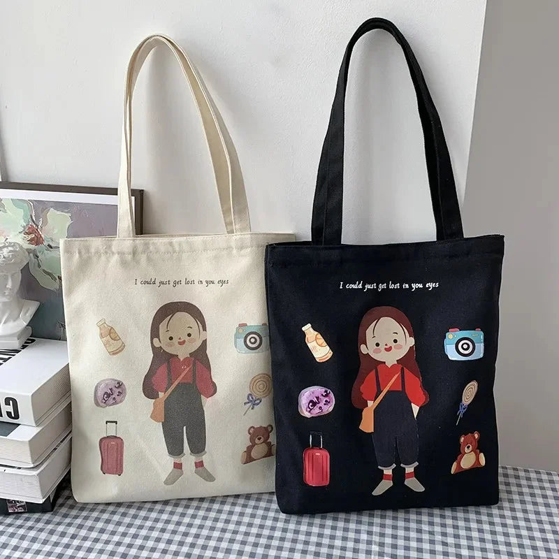 2024Women's Canvas Tote s Korean Students Shoulder Cloth Shopping Eco Foldable Female Handbag for Girls Beach Shopper Bag