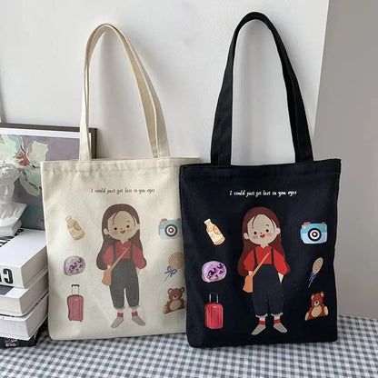 2024Women's Canvas Tote s Korean Students Shoulder Cloth Shopping Eco Foldable Female Handbag for Girls Beach Shopper Bag