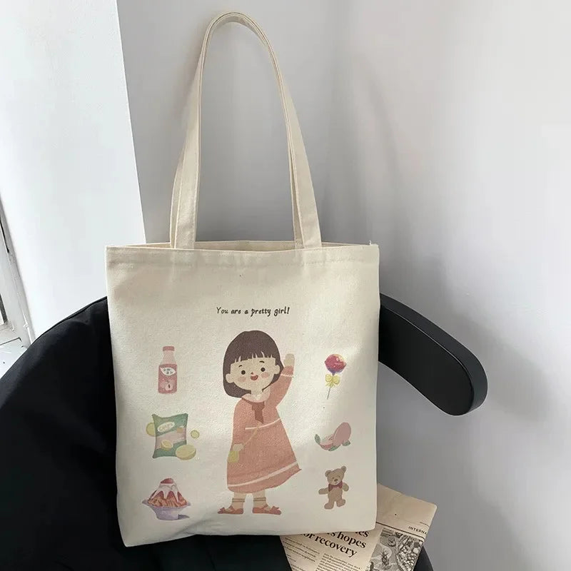 2024Women's Canvas Tote s Korean Students Shoulder Cloth Shopping Eco Foldable Female Handbag for Girls Beach Shopper Bag