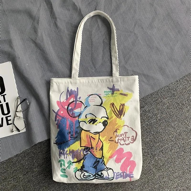 2024Women's Canvas Tote s Korean Students Shoulder Cloth Shopping Eco Foldable Female Handbag for Girls Beach Shopper Bag
