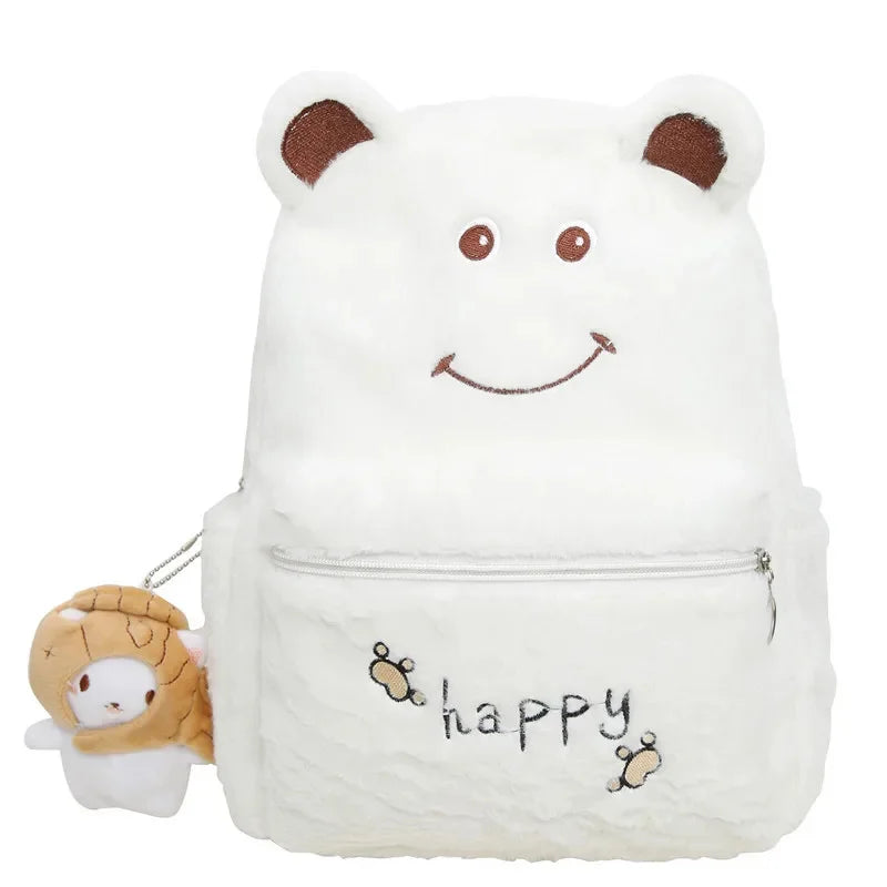 2024Women's Shoulders New Furry Warm Female Cute Middle School Bag Embroidery Plush Backpack Tide Large Capacity