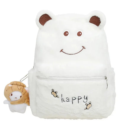 2024Women's Shoulders New Furry Warm Female Cute Middle School Bag Embroidery Plush Backpack Tide Large Capacity