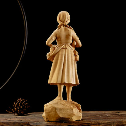 20CM Beauty Boxwood Sculpture Girl Full Load Living Room Decoration Solid Wood Statue Home Decor