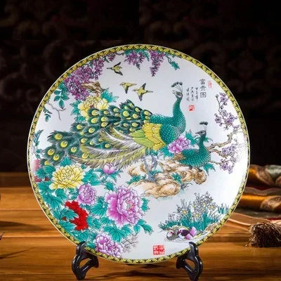 20CM Chinese Style Ceramic Decorative Plate Arrangement Wobble Plate Living Room Entrance Ornaments Home Wedding Decorations