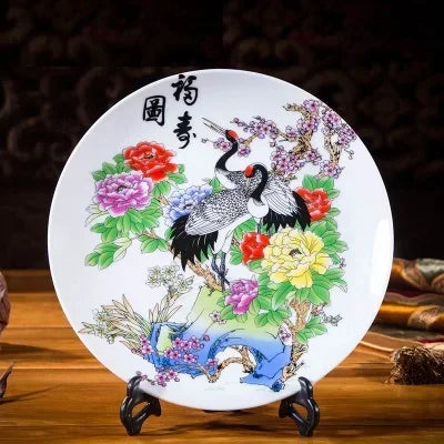 20CM Chinese Style Ceramic Decorative Plate Arrangement Wobble Plate Living Room Entrance Ornaments Home Wedding Decorations