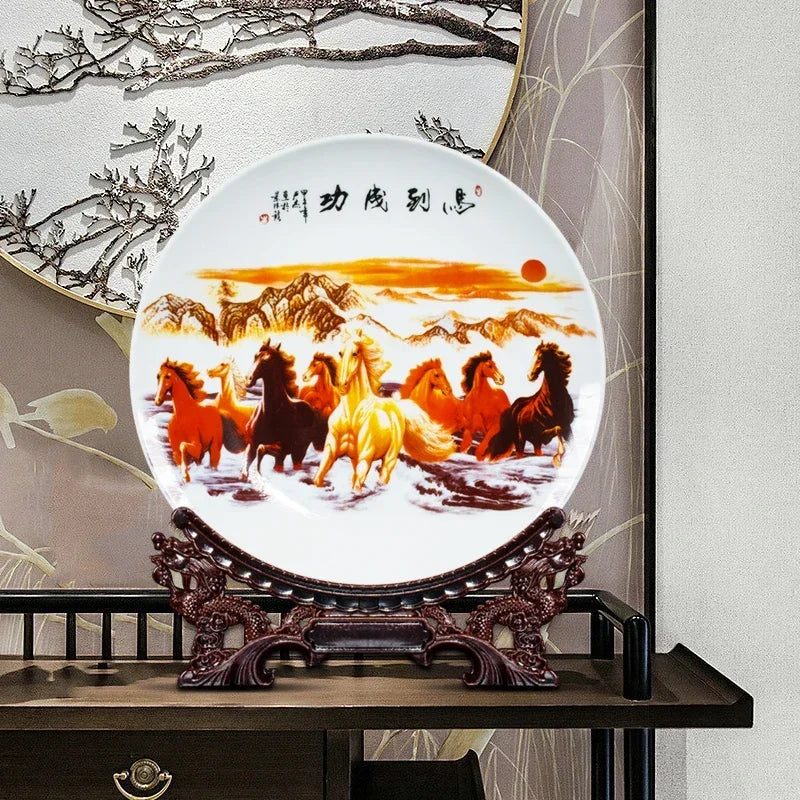 20CM Chinese Style Ceramic Decorative Plate Arrangement Wobble Plate Living Room Entrance Ornaments Home Wedding Decorations