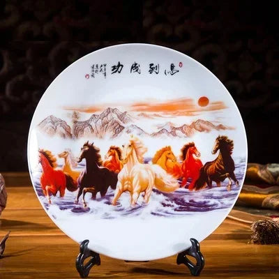 20CM Chinese Style Ceramic Decorative Plate Arrangement Wobble Plate Living Room Entrance Ornaments Home Wedding Decorations