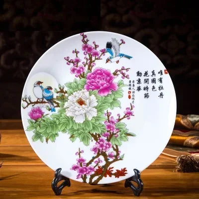 20CM Chinese Style Ceramic Decorative Plate Arrangement Wobble Plate Living Room Entrance Ornaments Home Wedding Decorations
