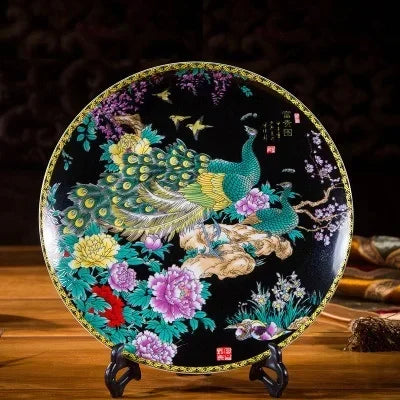 20CM Chinese Style Ceramic Decorative Plate Arrangement Wobble Plate Living Room Entrance Ornaments Home Wedding Decorations