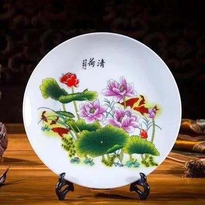 20CM Chinese Style Ceramic Decorative Plate Arrangement Wobble Plate Living Room Entrance Ornaments Home Wedding Decorations