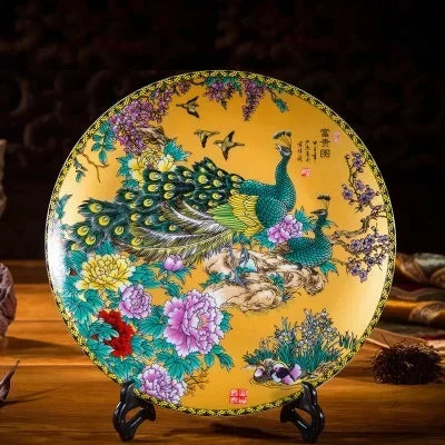 20CM Chinese Style Ceramic Decorative Plate Arrangement Wobble Plate Living Room Entrance Ornaments Home Wedding Decorations