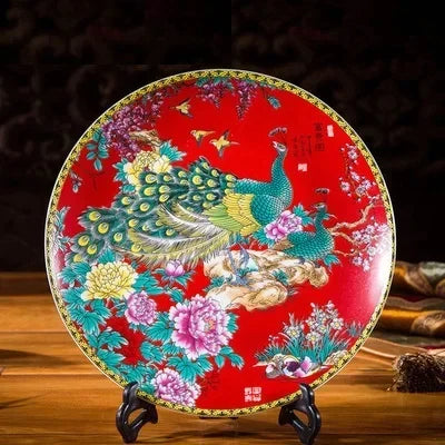 20CM Chinese Style Ceramic Decorative Plate Arrangement Wobble Plate Living Room Entrance Ornaments Home Wedding Decorations