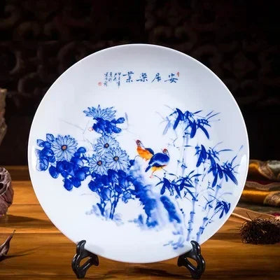 20CM Chinese Style Ceramic Decorative Plate Arrangement Wobble Plate Living Room Entrance Ornaments Home Wedding Decorations