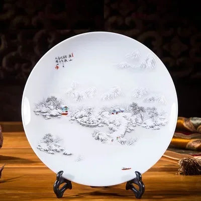 20CM Chinese Style Ceramic Decorative Plate Arrangement Wobble Plate Living Room Entrance Ornaments Home Wedding Decorations