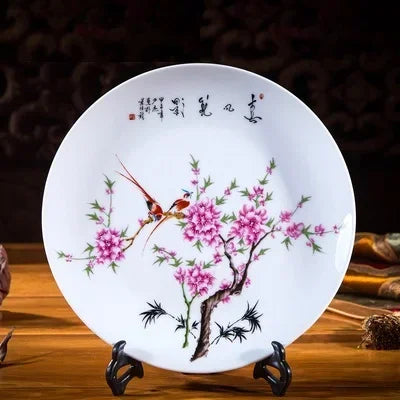 20CM Chinese Style Ceramic Decorative Plate Arrangement Wobble Plate Living Room Entrance Ornaments Home Wedding Decorations