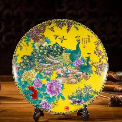 20CM Chinese Style Ceramic Decorative Plate Arrangement Wobble Plate Living Room Entrance Ornaments Home Wedding Decorations