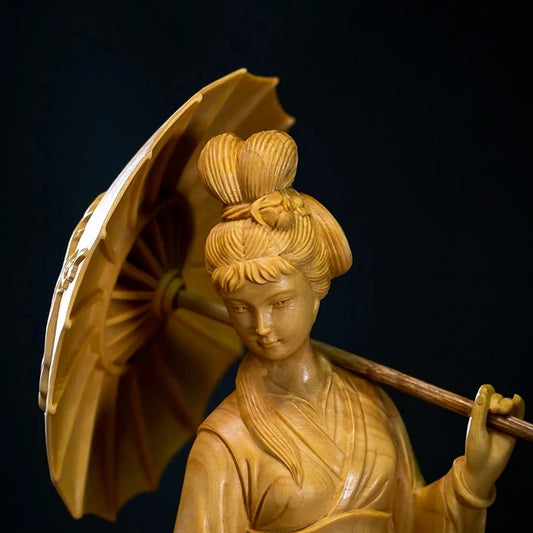 20CM Classic Beauty Figure, Hand Carved Wood, Carved Solid Wood Statues, Jiangnan, Modern Chinese Style, Dec