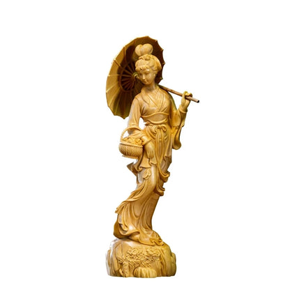 20CM Classic Beauty Figure, Hand Carved Wood, Carved Solid Wood Statues, Jiangnan, Modern Chinese Style, Dec