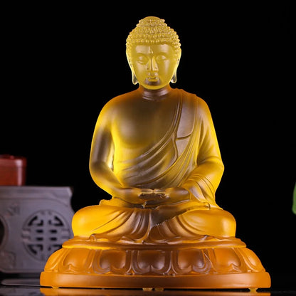 20CM Coloured glaze Tathagata Ornaments Bhagavate Sakyamuni Buddhist temple enshrines Buddha statues Home monastery