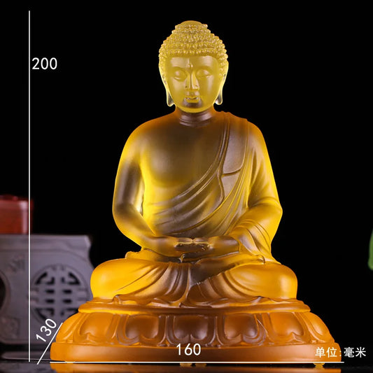 20CM Coloured glaze Tathagata Ornaments Bhagavate Sakyamuni Buddhist temple enshrines Buddha statues Home monastery