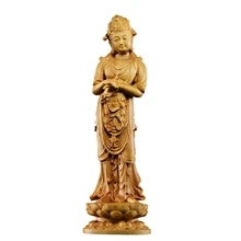 20CM Guanyin Bodhisattva Statue Traditional Craft Huangyang Wood Carving Craft Boutique BoguTang Dynasty Style Buddha Decoration