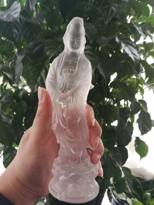 20CM TALL Home family shop efficacious Protection bless Safety Health Talisman High grade Natural CRYSTAL Guanyin Buddha statue