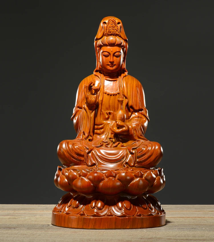 20CM TALL -Special Offer--HOME family protection # Handmade RED pear wood carving Lotus Guanyin PUSA GOOD Buddha statue