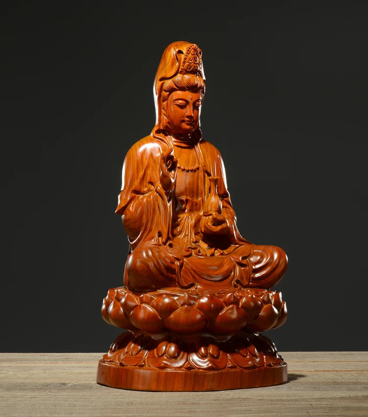 20CM TALL -Special Offer--HOME family protection # Handmade RED pear wood carving Lotus Guanyin PUSA GOOD Buddha statue