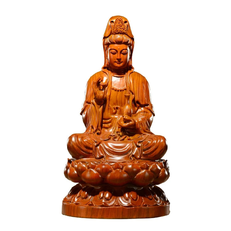 20CM TALL -Special Offer--HOME family protection # Handmade RED pear wood carving Lotus Guanyin PUSA GOOD Buddha statue