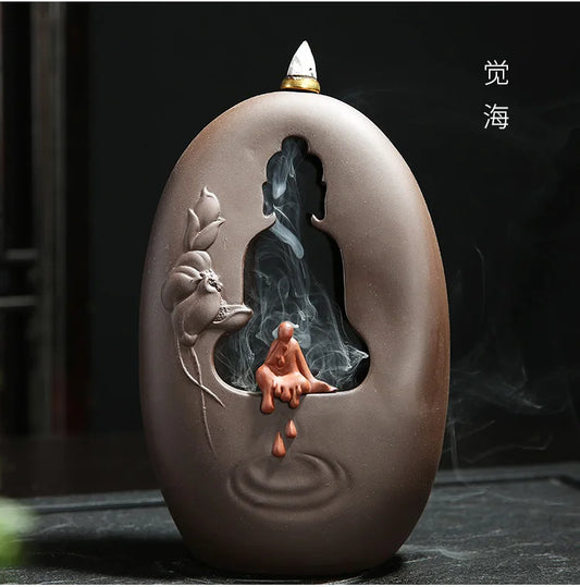 20CM large Southeast Asia Buddhism ART HOME bless family Safe CHAN DAO Ceramic Buddha artistic conception Ornament censer statue