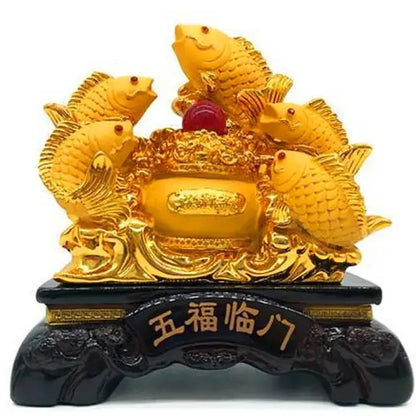 20CMFive carp attract luck feng shui resin gold cornucopia handicraft home decor fish statue decoration maison Living room hotel