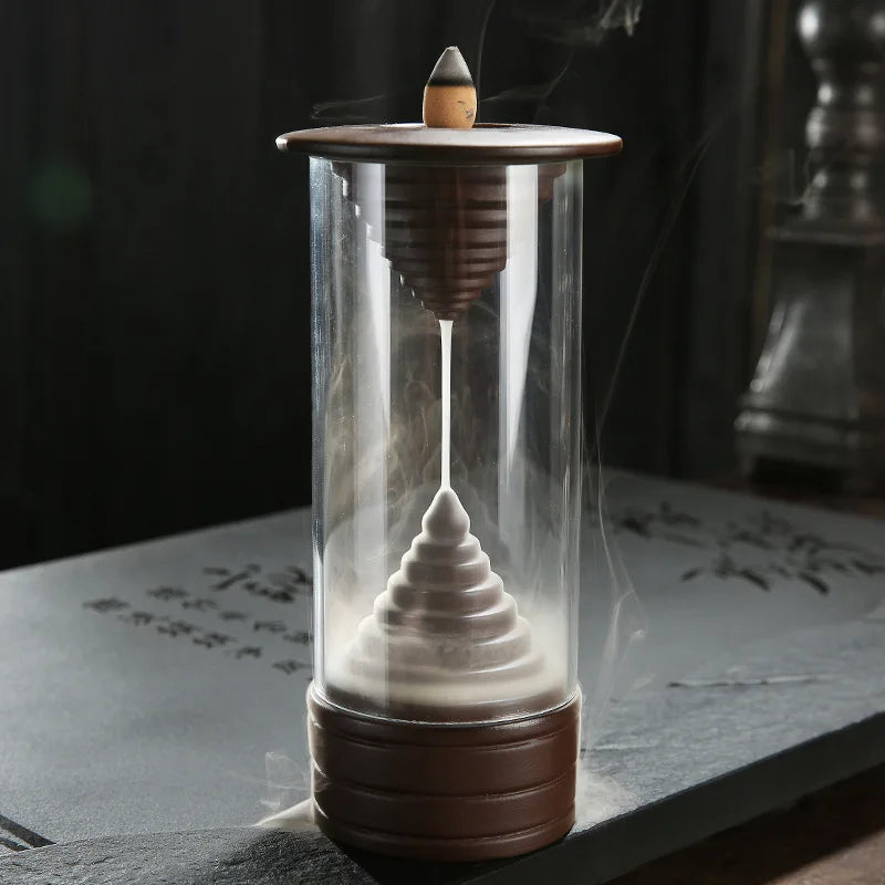 20Pcs Incense Cones Free Acrylic Plastic Cup Windproof Backflow Incense Burner Smoke Hourglass Creative Home Decorations TeaPet