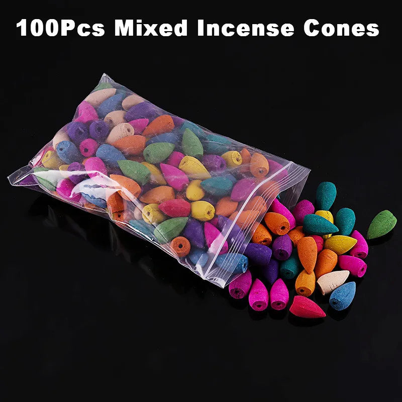20Pcs Incense Cones Free Acrylic Plastic Cup Windproof Backflow Incense Burner Smoke Hourglass Creative Home Decorations TeaPet