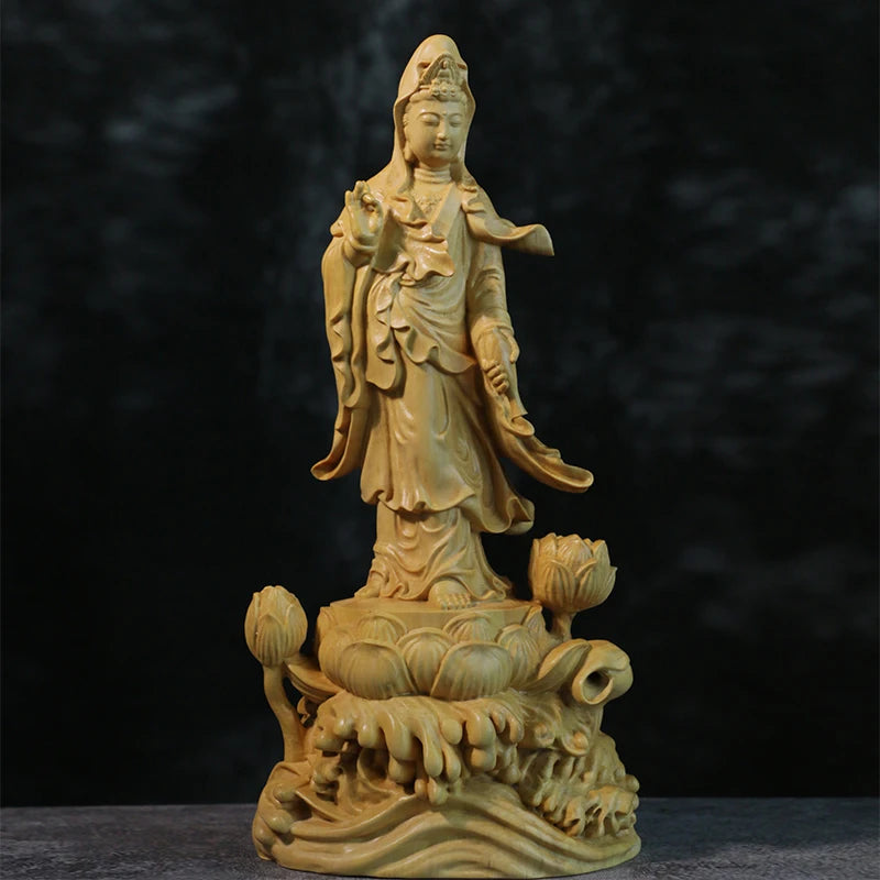 20cm Amitabha Avalokitesvara Bodhisattva Three Western Saints Boxwood Wood Carving Solid Wood Carving Buddha Ornaments