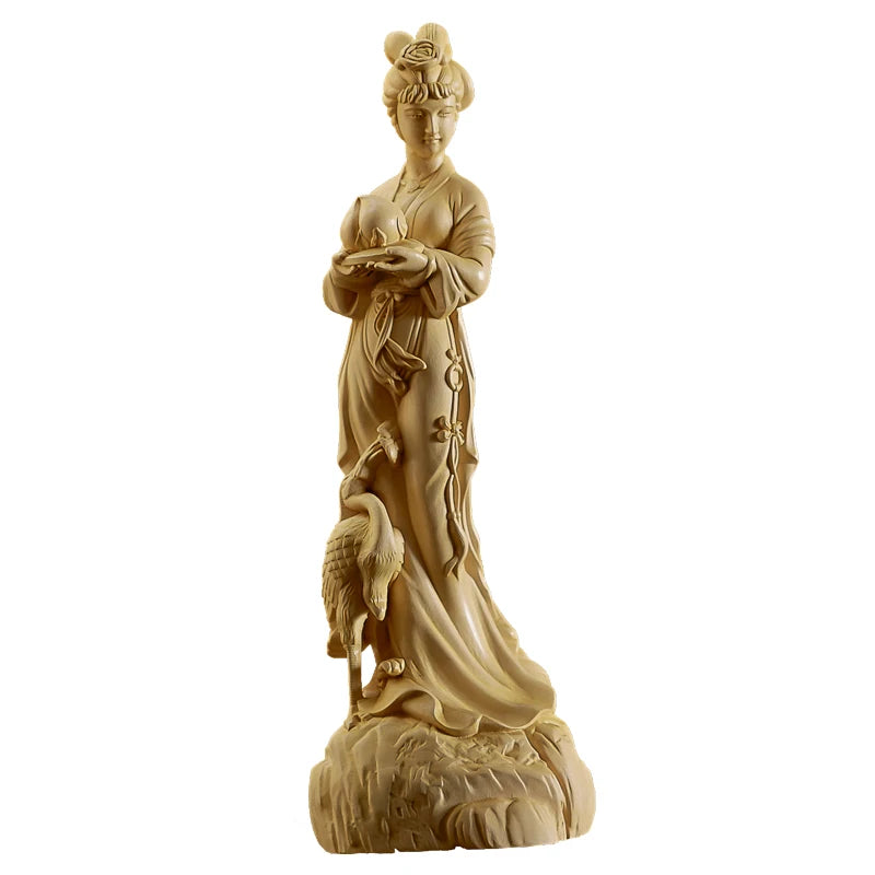 20cm Beauty Boxwood Sculpture Feng Shui Birthday Gift Solid Wood Statue Chinese Girl Home Decor