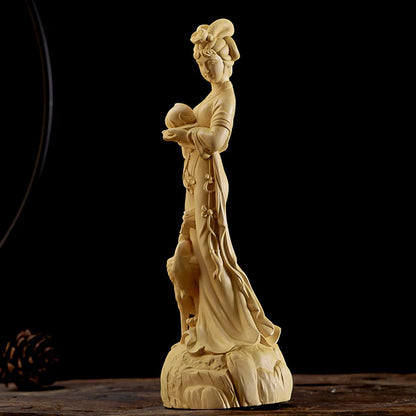20cm Beauty Boxwood Sculpture Feng Shui Birthday Gift Solid Wood Statue Chinese Girl Home Decor