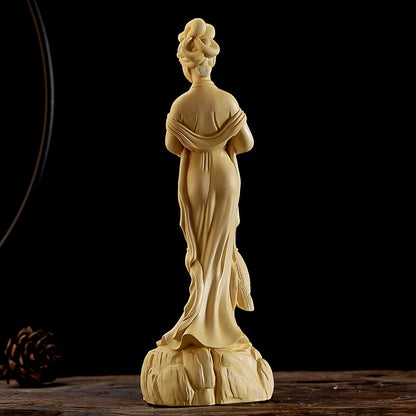 20cm Beauty Boxwood Sculpture Feng Shui Birthday Gift Solid Wood Statue Chinese Girl Home Decor