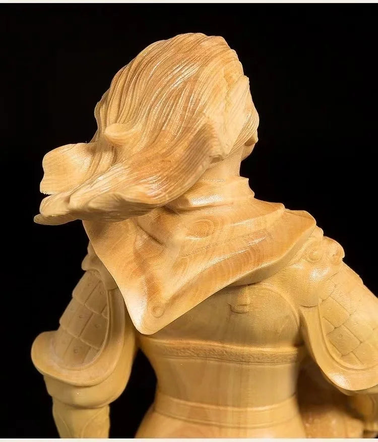 20cm Boxwood Historical Female Hero Hua Mu Lan Solid Wood Statue Traditional Figures Hand-carved Home Decor