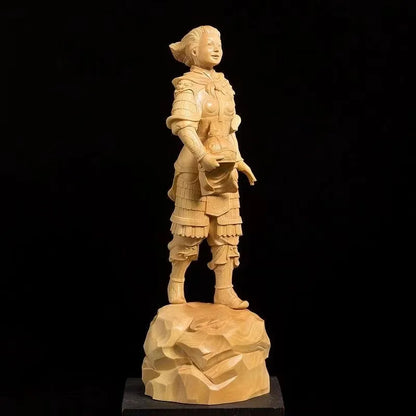 20cm Boxwood Historical Female Hero Hua Mu Lan Solid Wood Statue Traditional Figures Hand-carved Home Decor