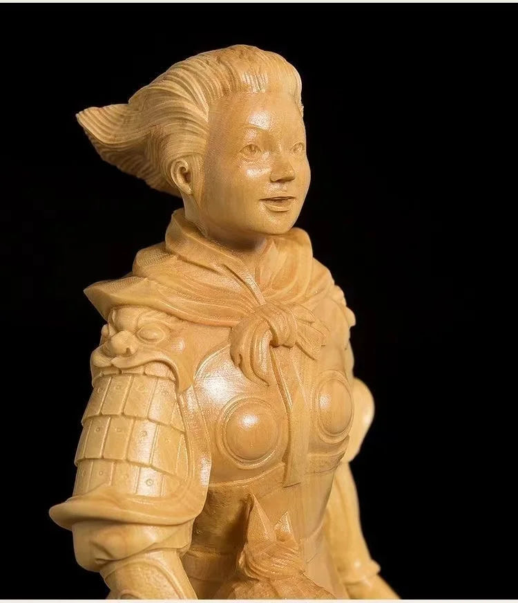 20cm Boxwood Historical Female Hero Hua Mu Lan Solid Wood Statue Traditional Figures Hand-carved Home Decor