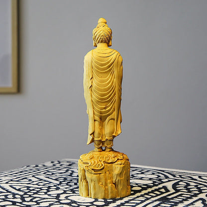 20cm Boxwood Sculpture Wood Buddha Statue Shakyamuni Buddha Home Feng Shui Crafts Ornaments Home Decor