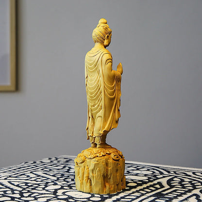 20cm Boxwood Sculpture Wood Buddha Statue Shakyamuni Buddha Home Feng Shui Crafts Ornaments Home Decor