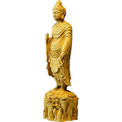 20cm Boxwood Sculpture Wood Buddha Statue Shakyamuni Buddha Home Feng Shui Crafts Ornaments Home Decor